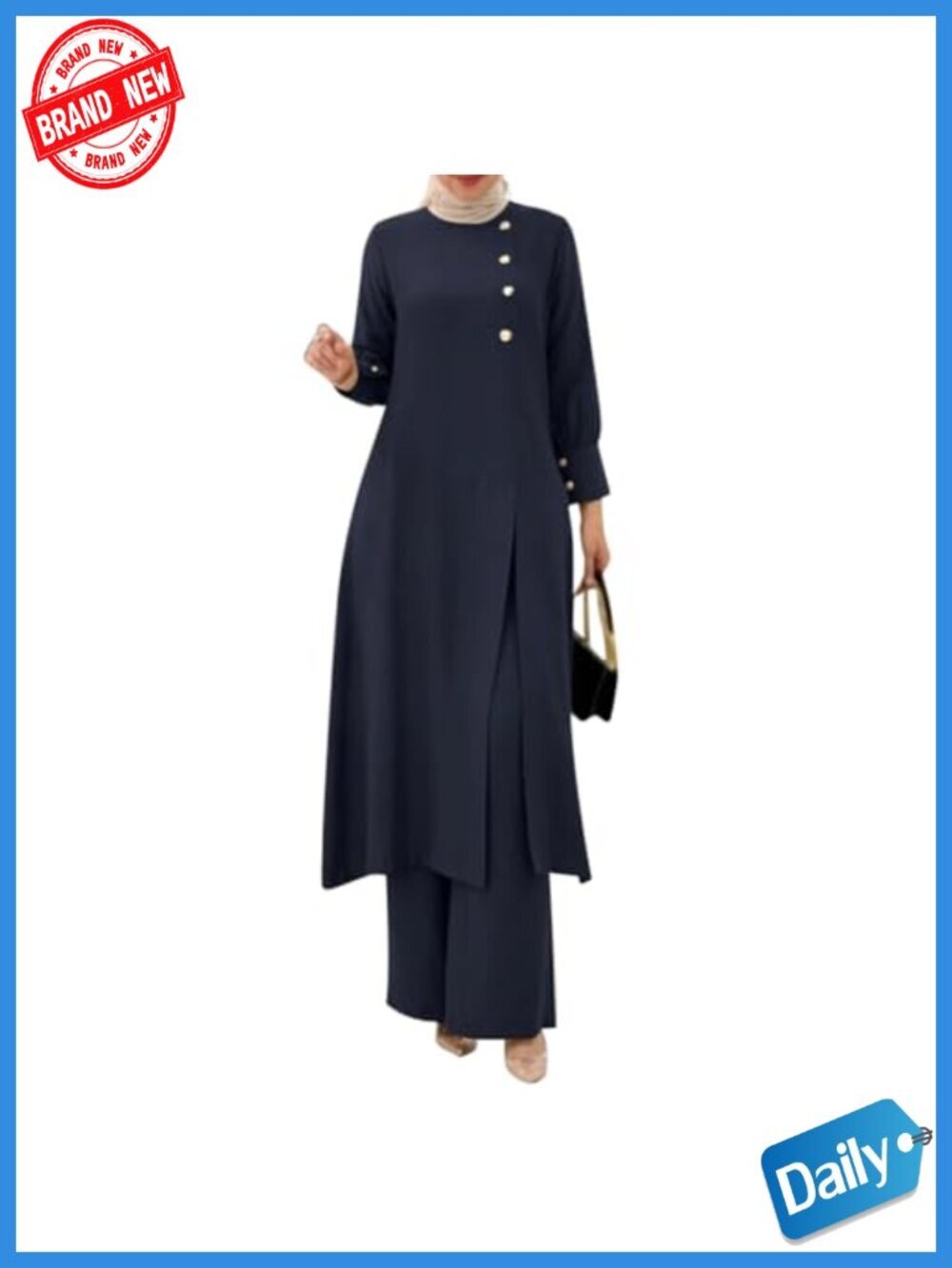 Women's Muslim Abaya Dress Set with Pants 2PCS Long Sleeve Islamic Prayer